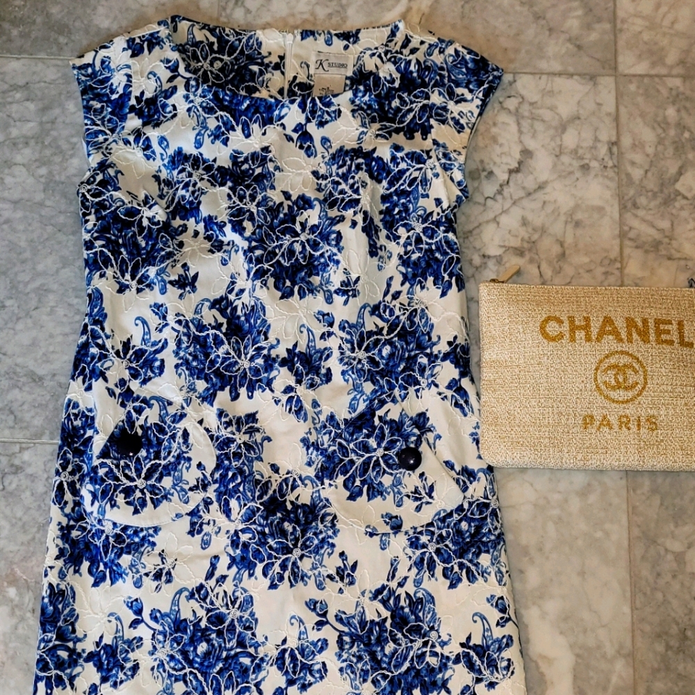 K studio blue and white cotton dress